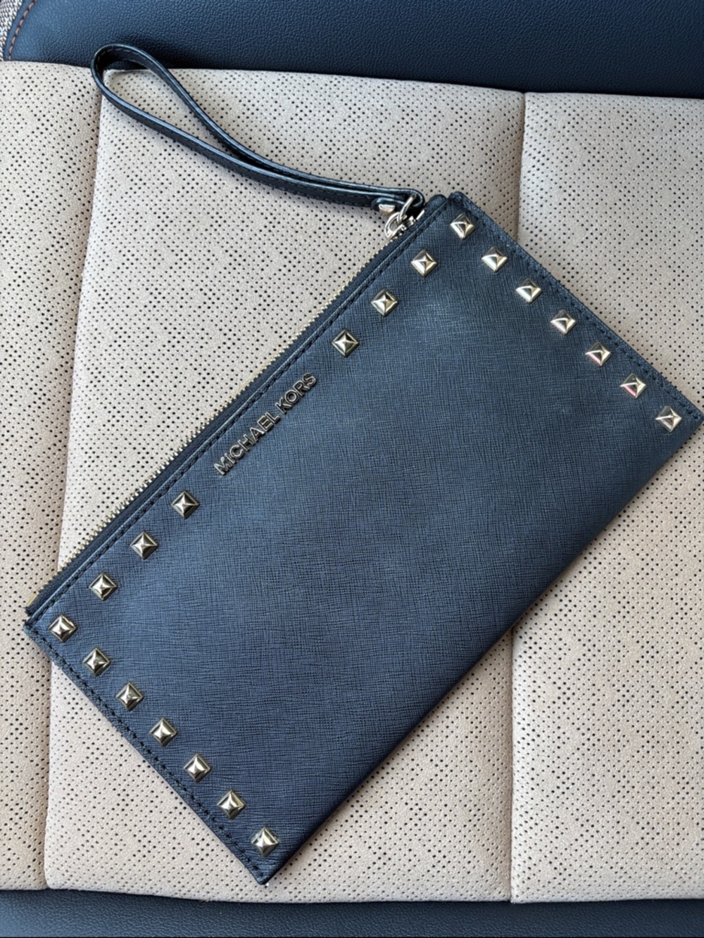 Michael Kors Black Studded Leather Wristlet Clutch